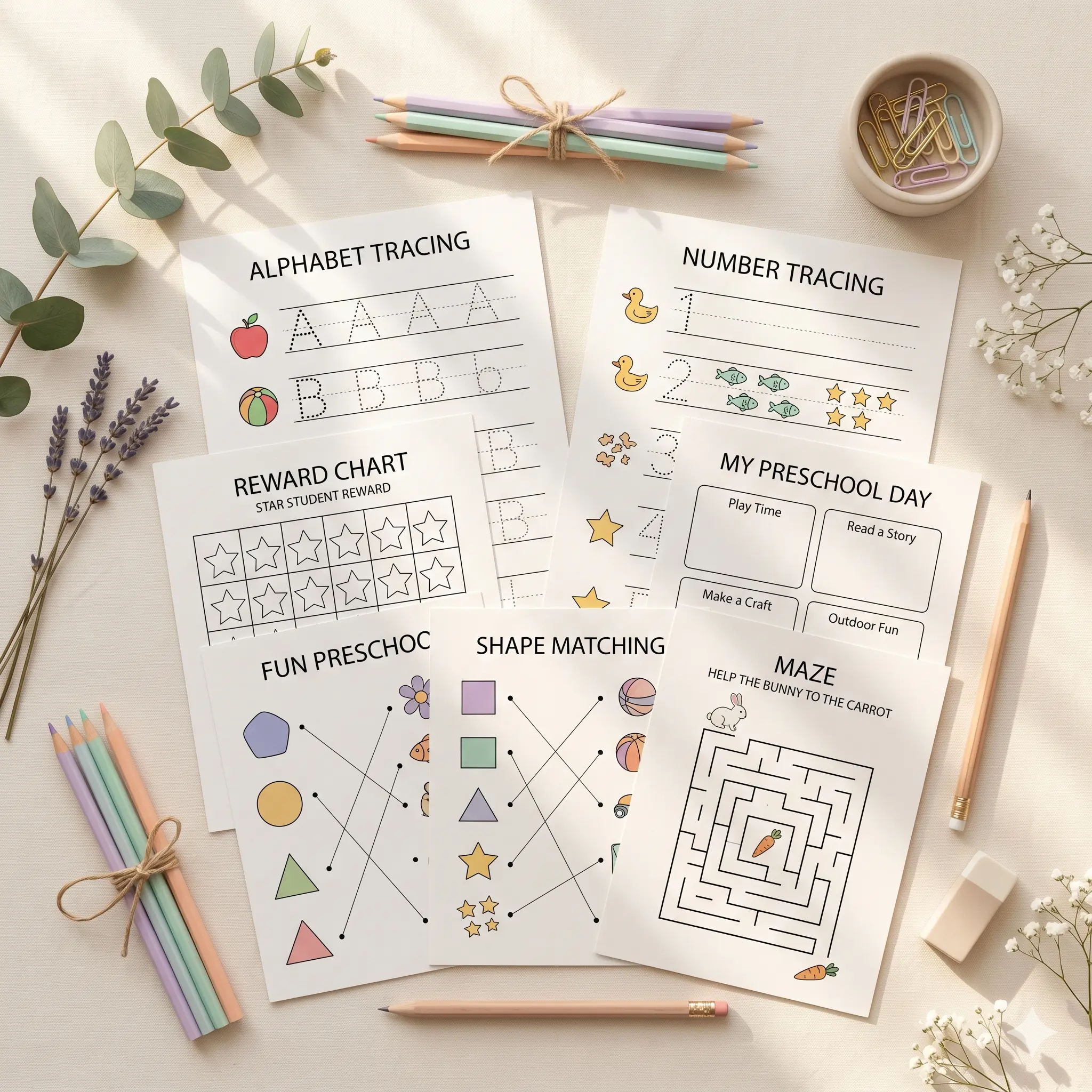 Planner and activity pages preview